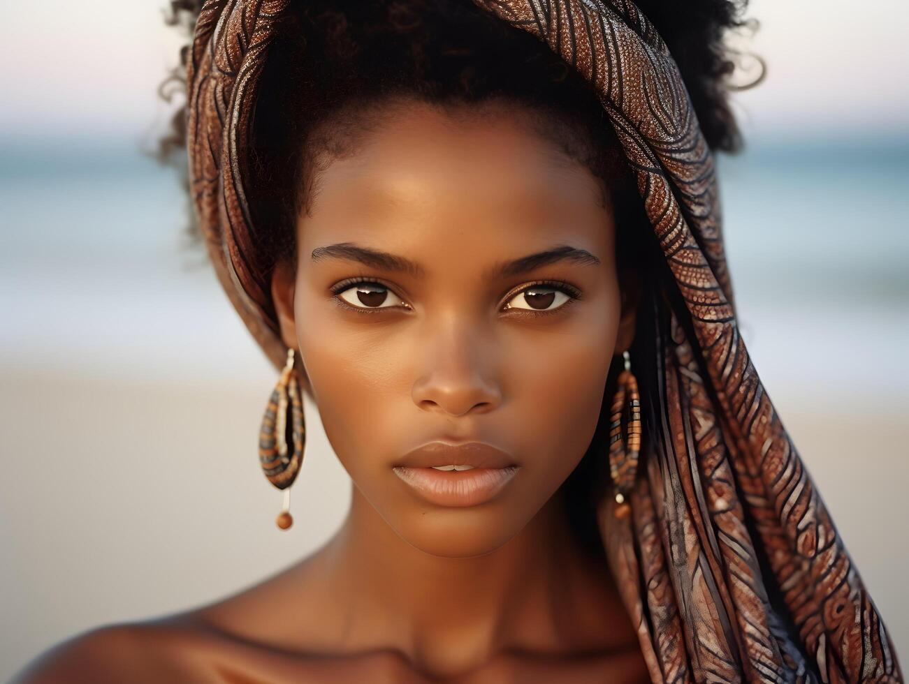 African black woman portrait, cute girl stock photo background, Generative AI