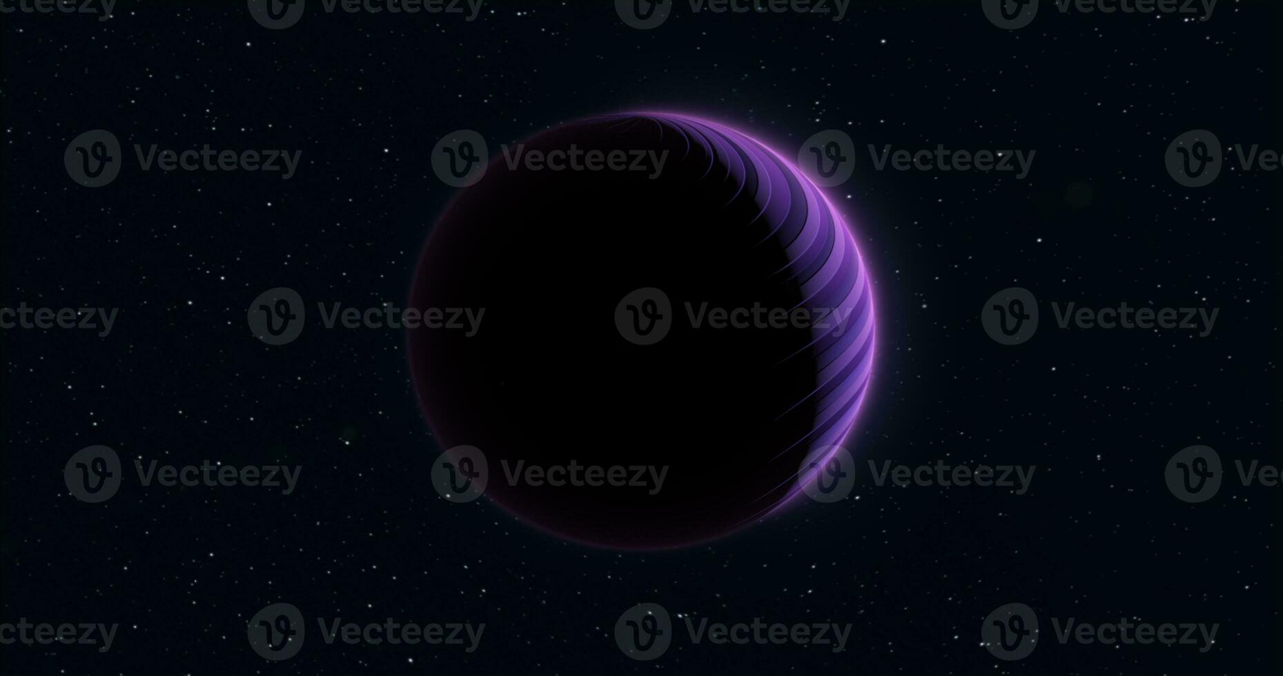 Abstract realistic planet purple hi-tech luminous round sphere in space against the background of stars photo