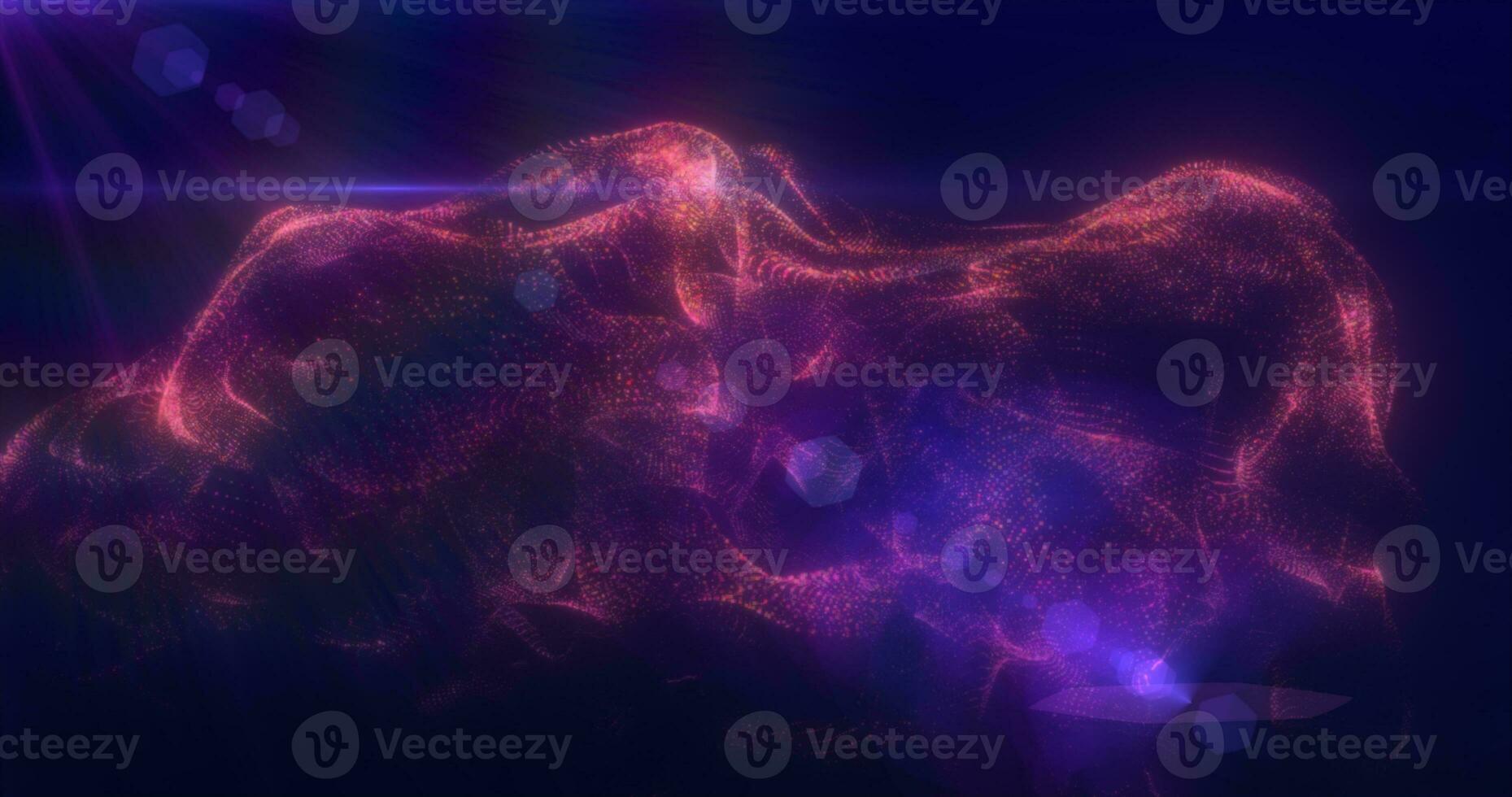 Abstract floating liquid from energy purple particles glowing magical background photo