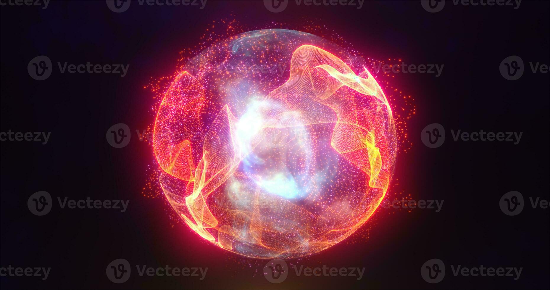 Abstract energy sphere with glowing bright particles, atom from energy scientific futuristic hi-tech background photo