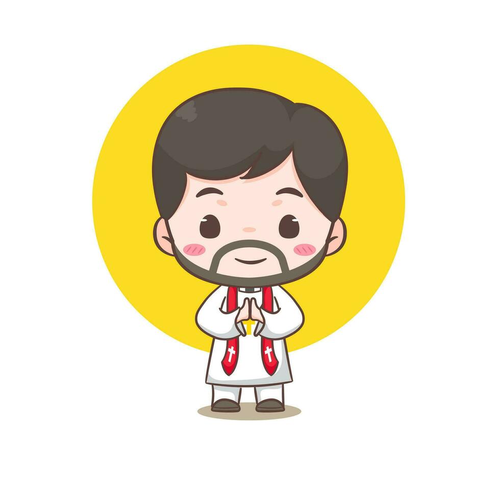 Cute priest or pastor cartoon character illustration. Christian and catholic religion concept design. Profession illustration. Adorable chibi style vector