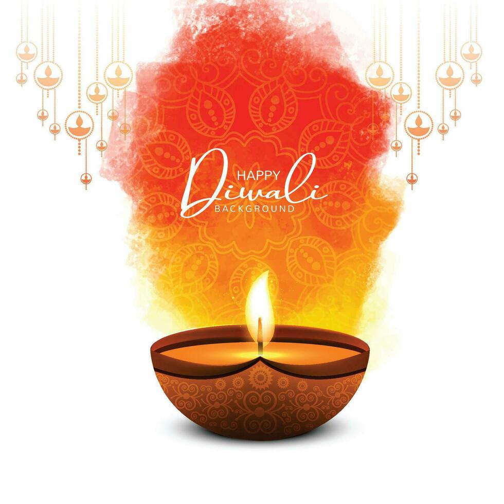 Greeting card design decorated with illuminated oil lamps festival background vector