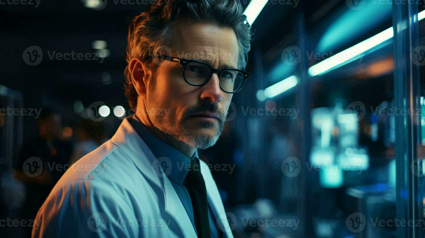 Male doctor pharmacist in a white coat health worker in a pharmacy sells medicine photo