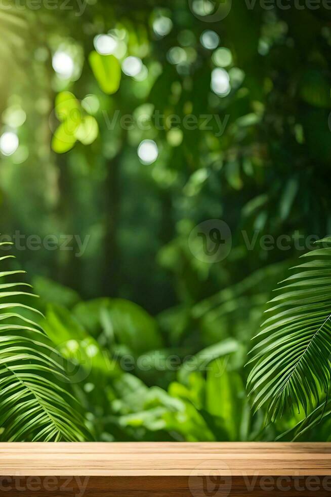 Rustic Table Product Display in Woodsy Scene Photo Background