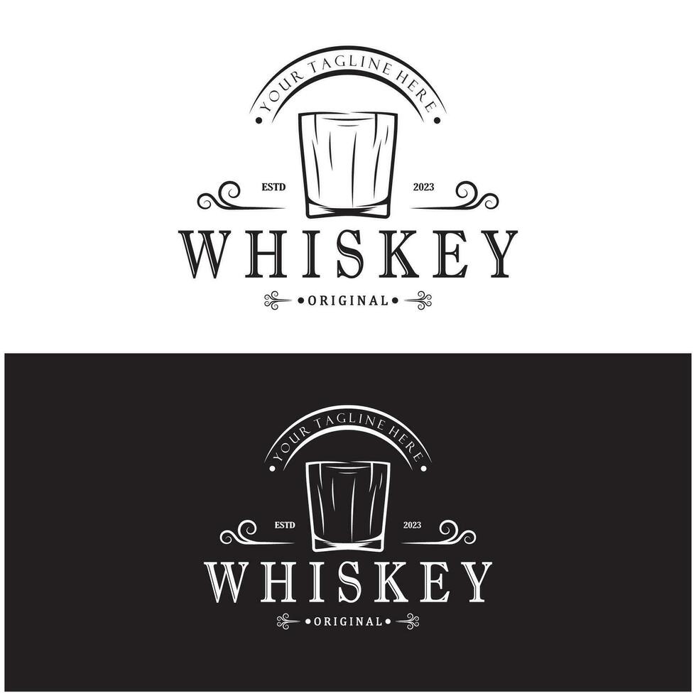 Vintage premium whiskey logo label with glass or beer. for drinks, bars, clubs, cafes, companies. vector