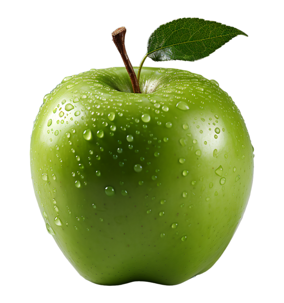 portrait of green apple fruit, isolated on transparent background