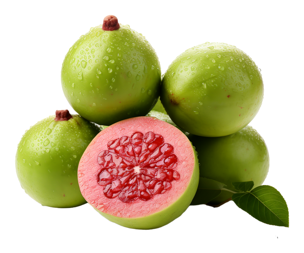 portrait of refreshing guava fruit, isolated on transparent background, generative ai png