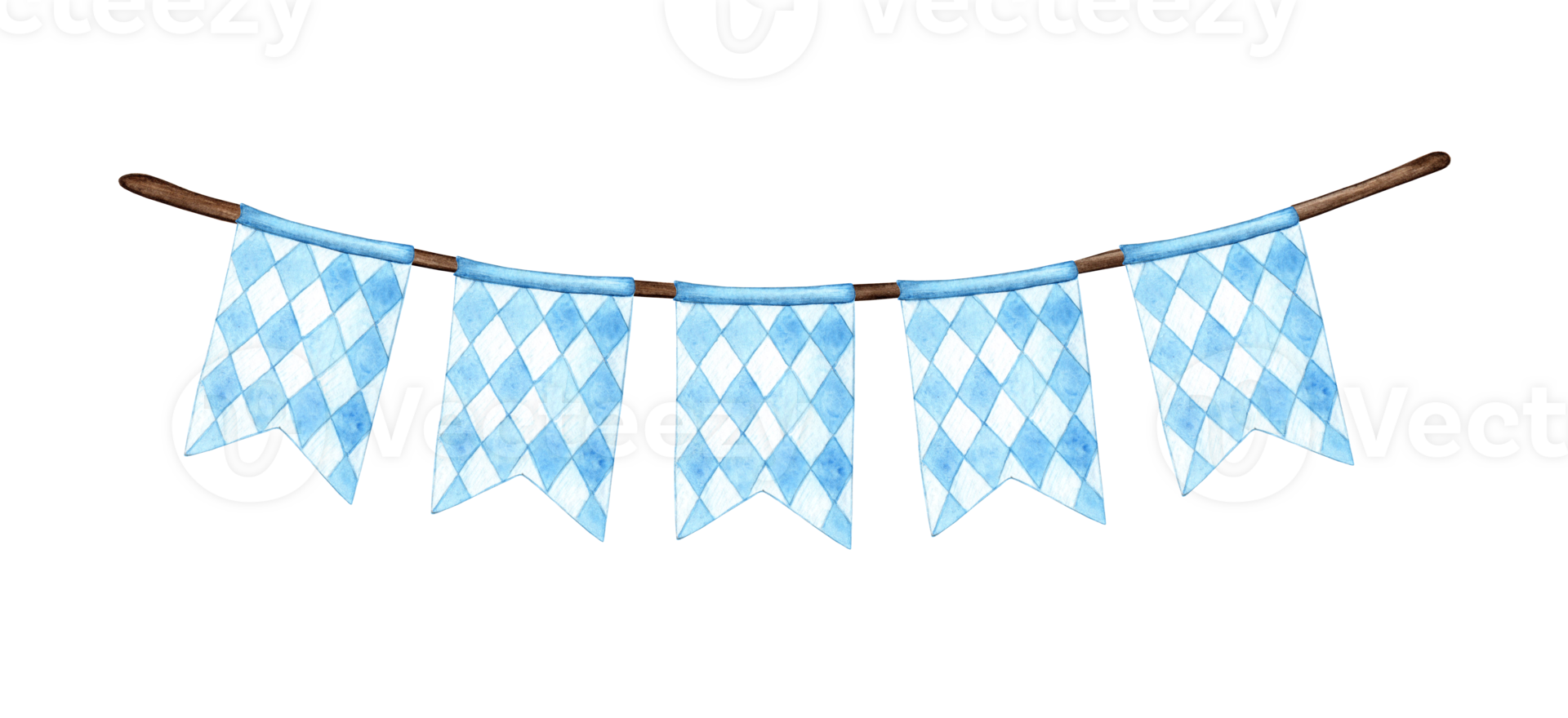 Watercolor illustration of a traditional Bavarian flag. Pattern white and blue diamonds garland elements isolated. Composition for posters, postcards, banners, flyers, covers, posters and other png