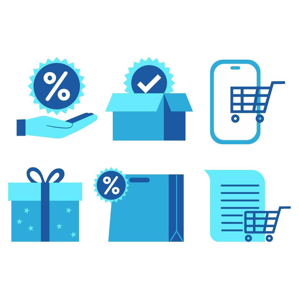 ecommerce online shopping flat icon set vector