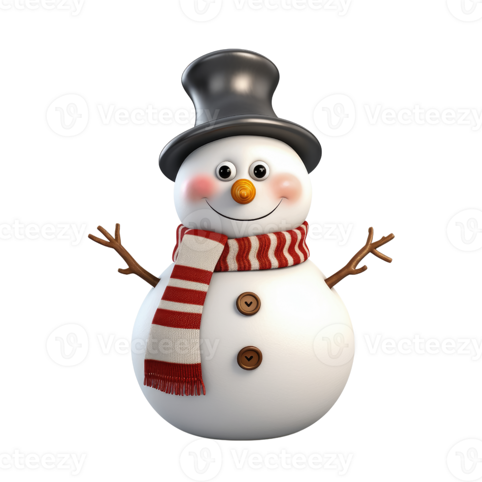 Cute snowman in 3D cartoon style isolated  on transparent background , AI Generative png
