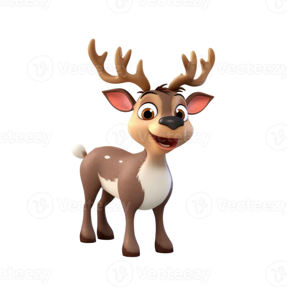 Cute reindeer in 3D cartoon style isolated  on transparent background , AI Generative png