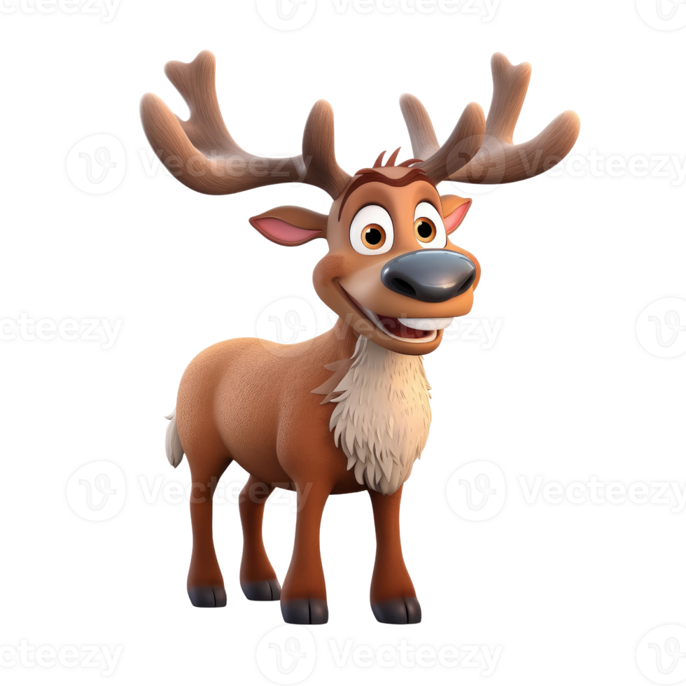 Cute reindeer in 3D cartoon style isolated  on transparent background , AI Generative png