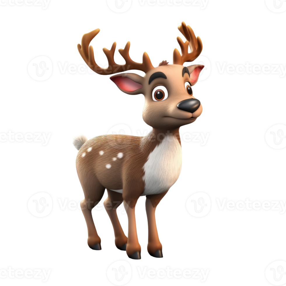 Cute reindeer in 3D cartoon style isolated  on transparent background , AI Generative png