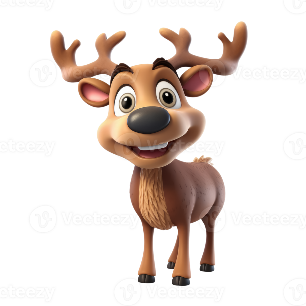 Cute reindeer in 3D cartoon style isolated  on transparent background , AI Generative png