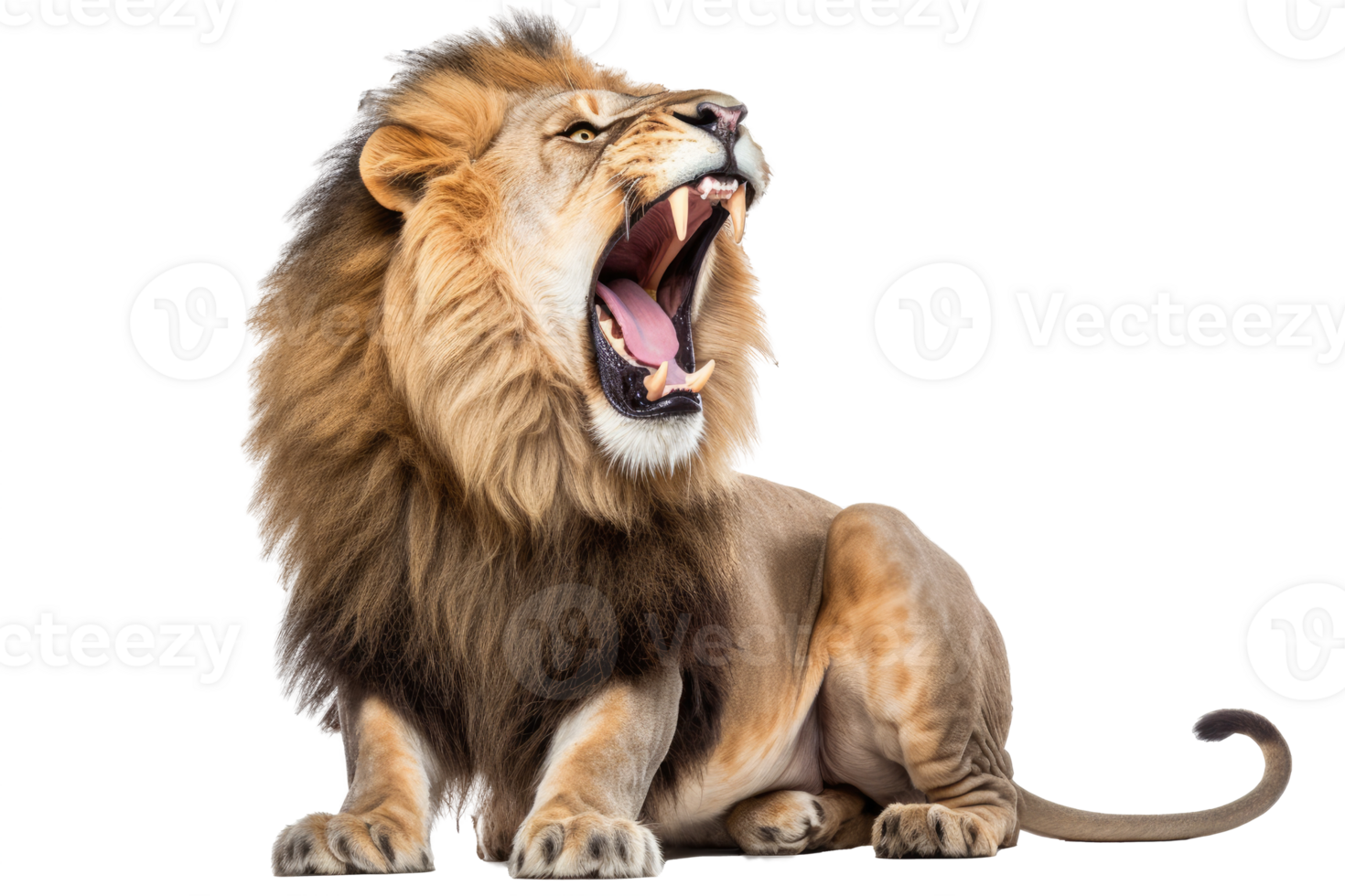 Lion Roaring looking regal isolated on transparent background  , AI Generative png