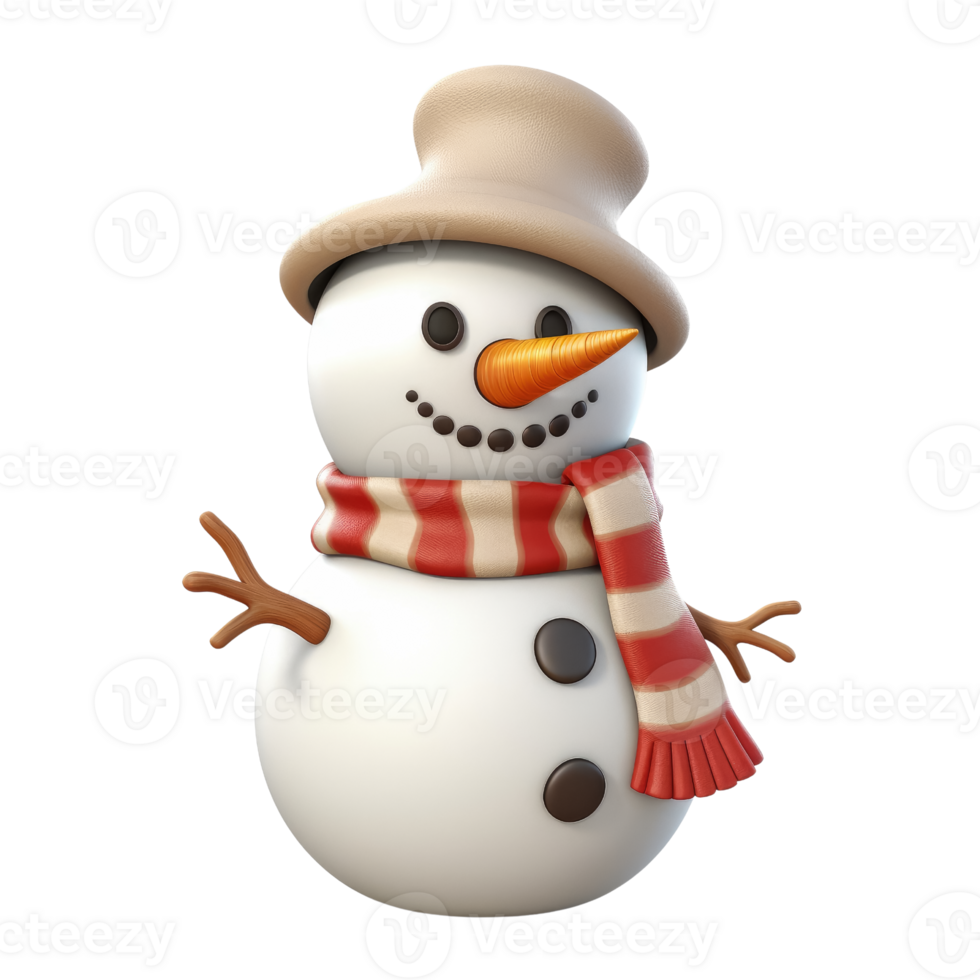 Cute snowman in 3D cartoon style isolated  on transparent background , AI Generative png