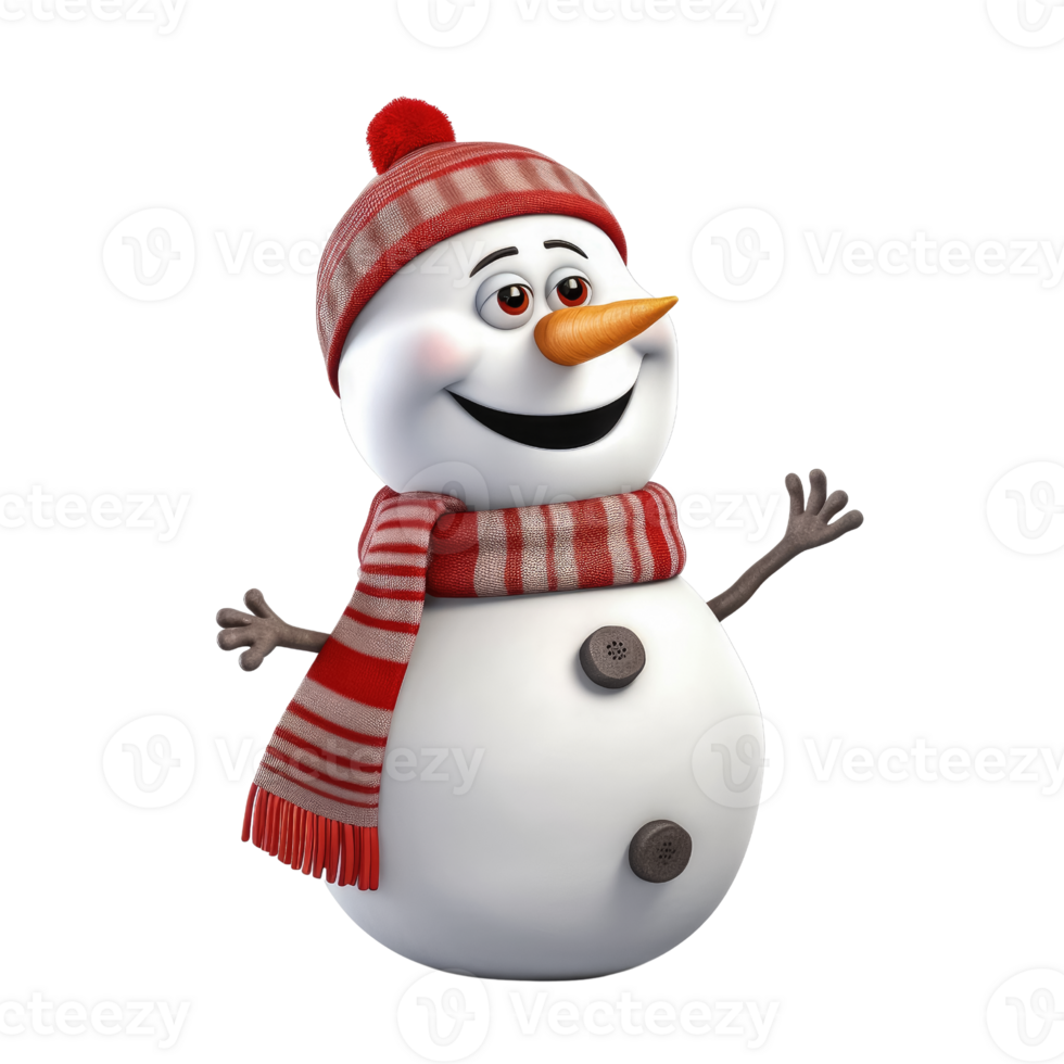 Cute snowman in 3D cartoon style isolated  on transparent background , AI Generative png