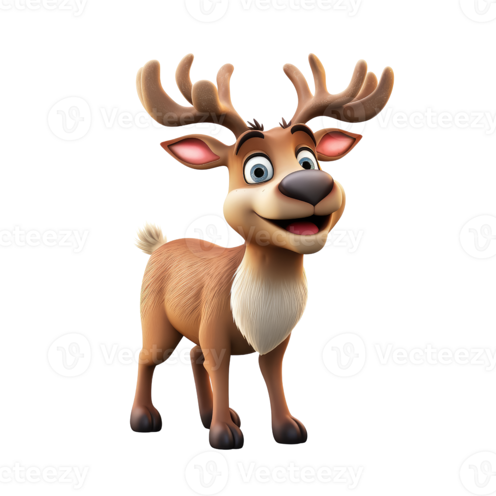 Cute reindeer in 3D cartoon style isolated  on transparent background , AI Generative png