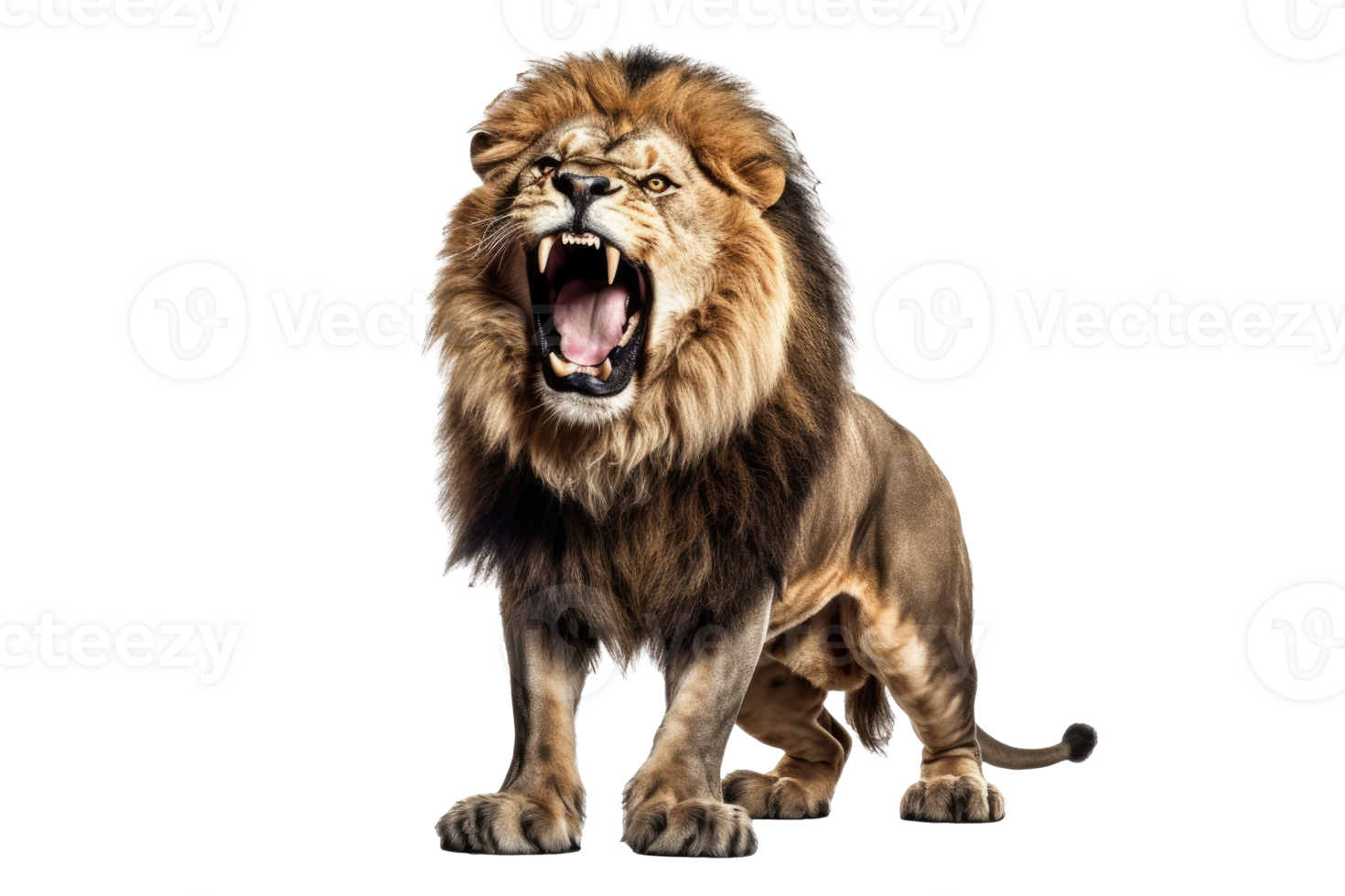 Lion Roaring looking regal isolated on transparent background  , AI Generative png