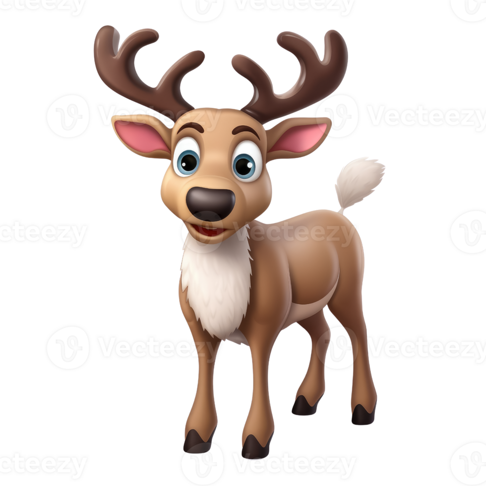 Cute reindeer in 3D cartoon style isolated  on transparent background , AI Generative png