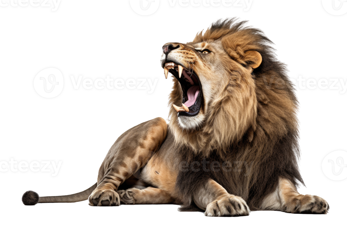 Lion Roaring looking regal isolated on transparent background  , AI Generative png