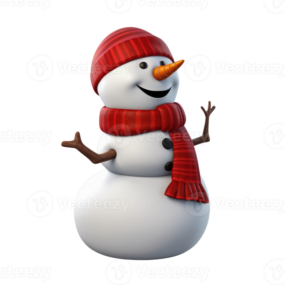 Cute snowman in 3D cartoon style isolated  on transparent background , AI Generative png