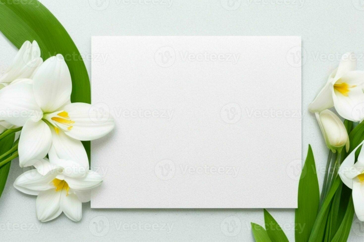 flower decoration. paperwhite blank card mockup background. AI Generative Pro Photo