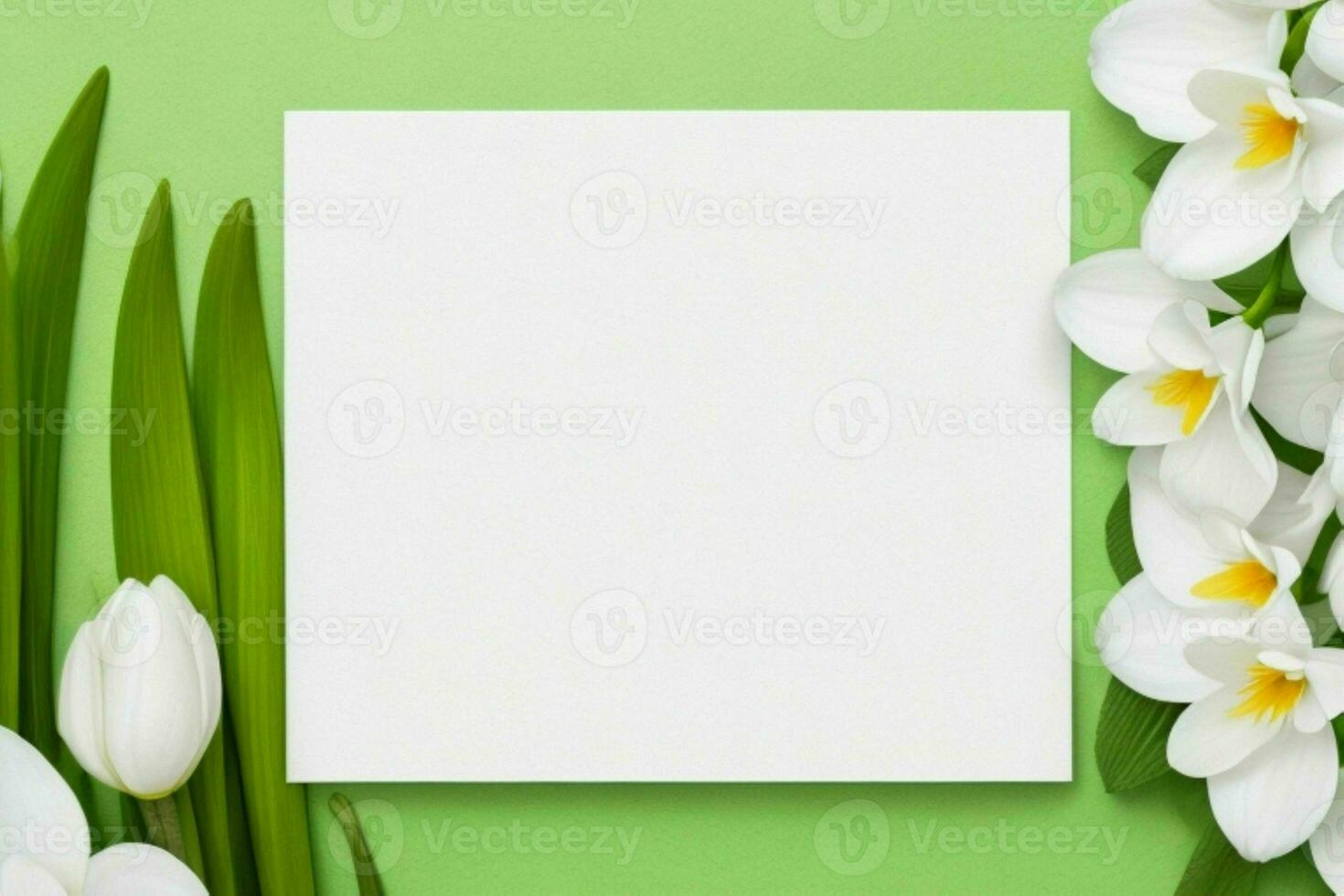 flower decoration. paperwhite blank card mockup background. AI Generative Pro Photo