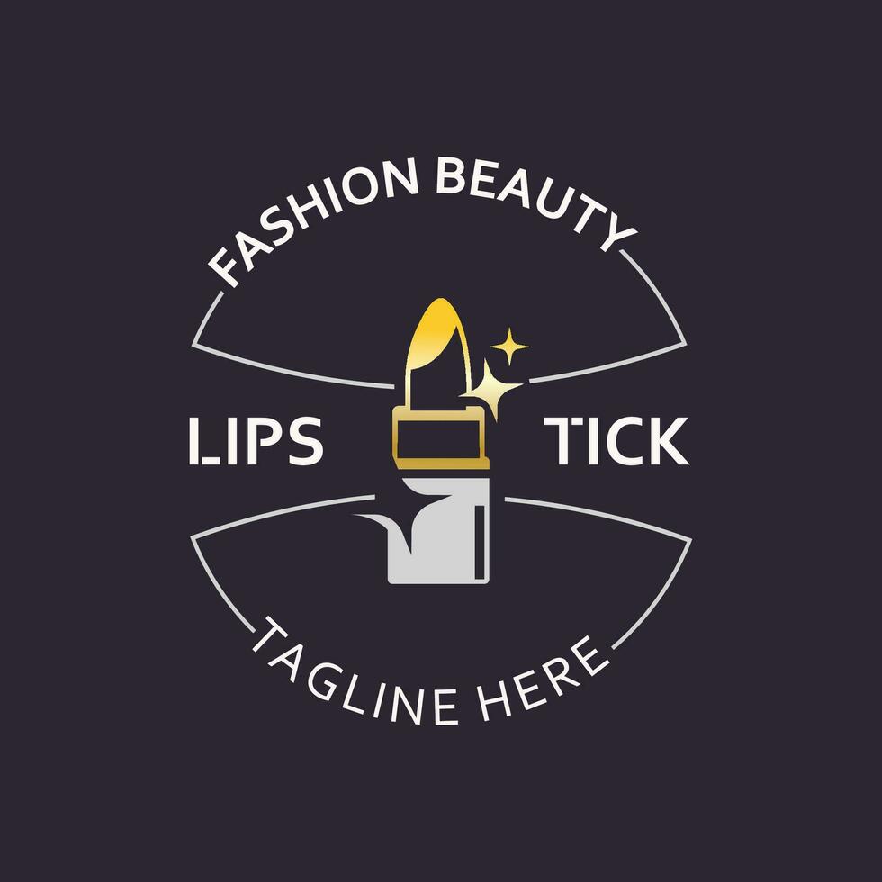 Lipstick logo design for makeup fashion shop and beauty vector cosmetic design template