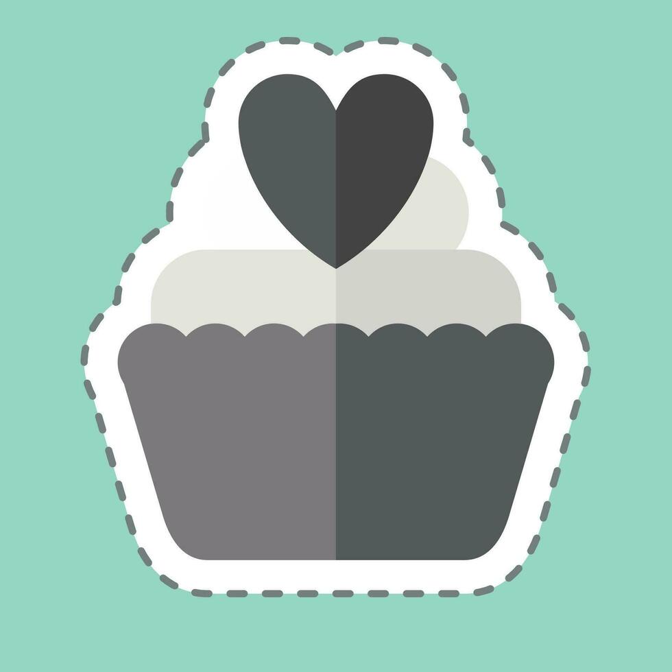 Sticker line cut Cup Cake. related to Valentine Day symbol. simple design editable. simple illustration vector