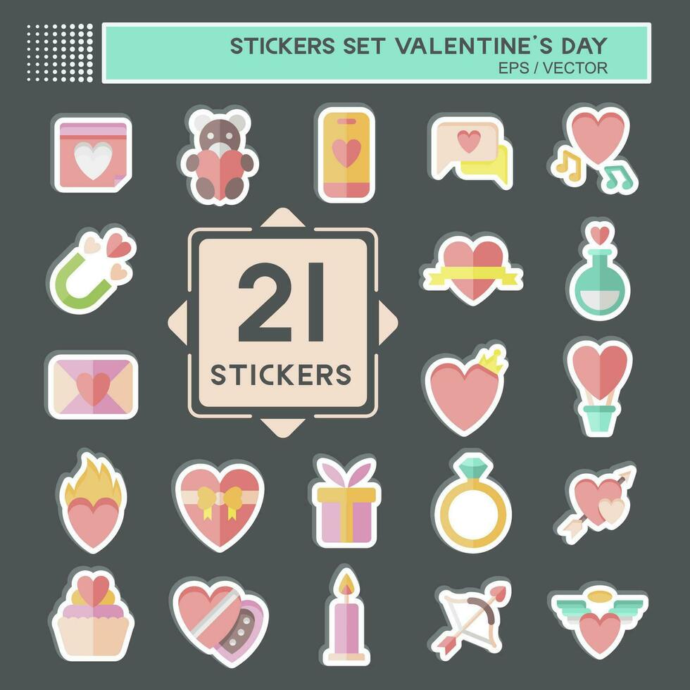 Sticker Set Valentine Day. related to Love symbol. glyph style. simple design editable. simple illustration vector