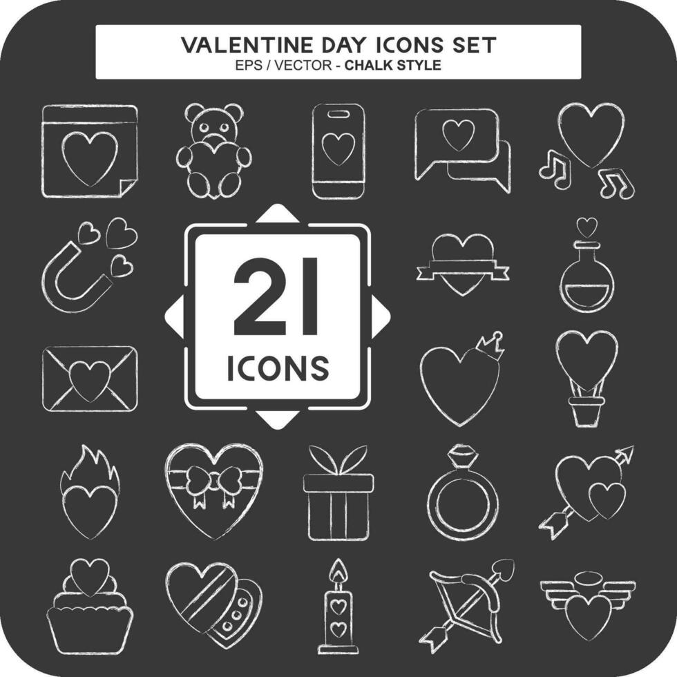 Icon Set Valentine Day. related to Love symbol. chalk Style. simple design editable. simple illustration vector