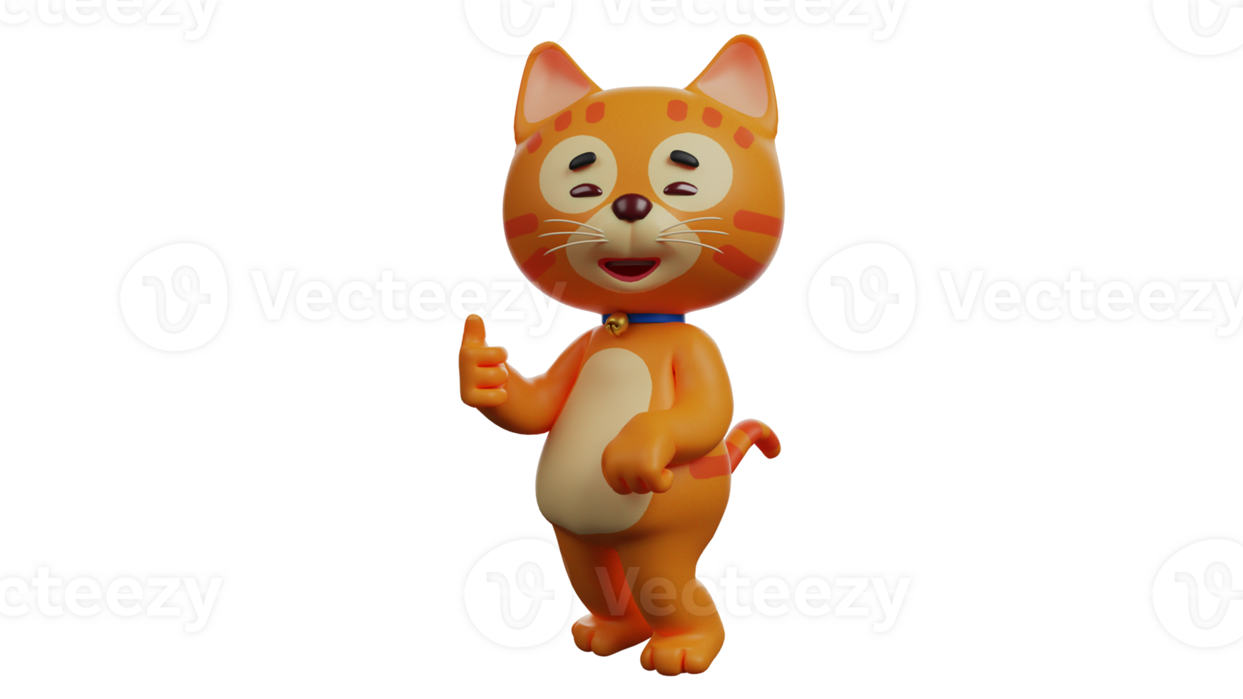 3d illustratie. aanbiddelijk kat 3d tekenfilm karakter. schattig kat tonen zijn duim. een kat wie glimlacht en voelt gelukkig. oranje kat is geliefde huisdieren. 3d tekenfilm karakter png