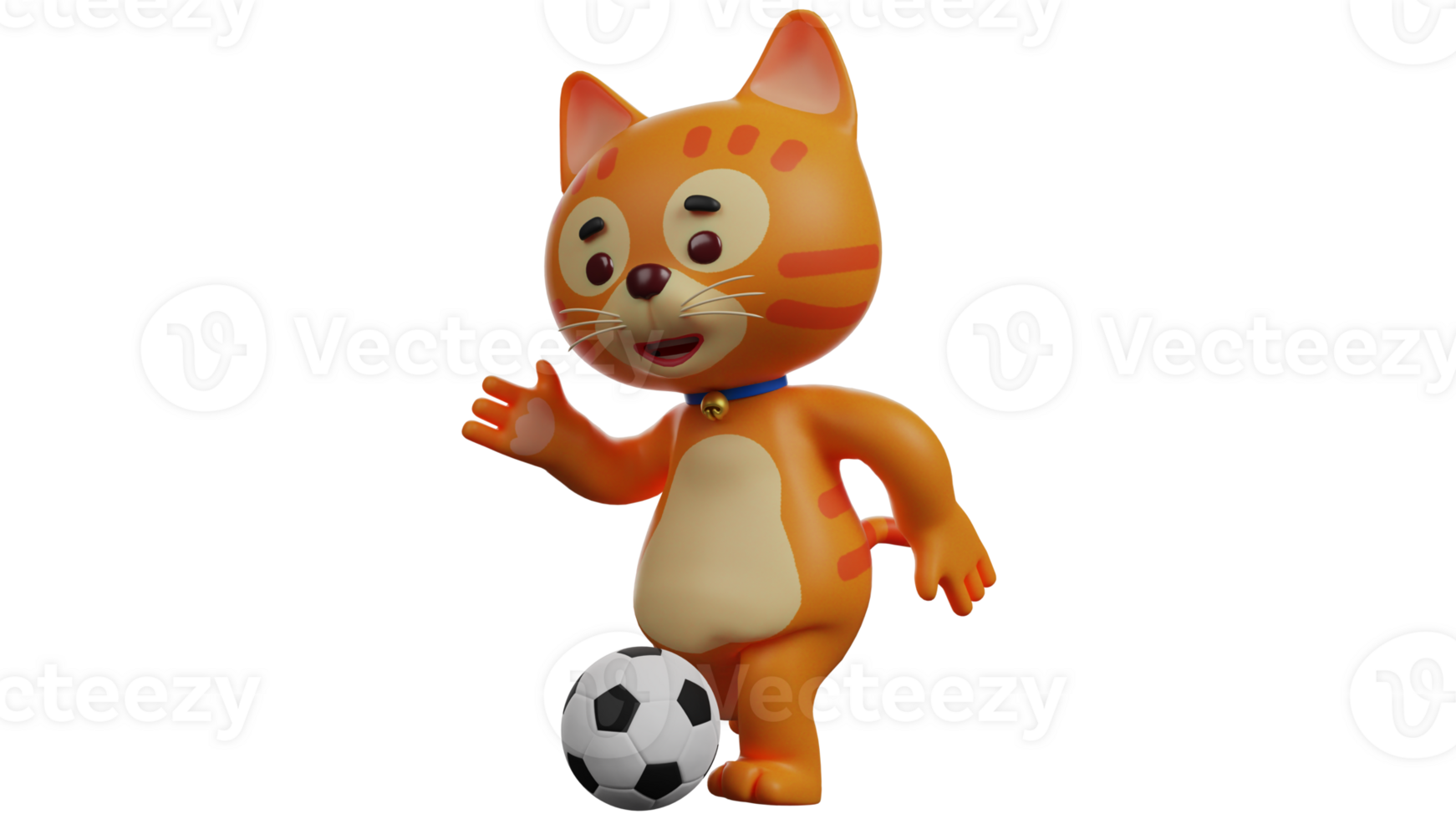 3D illustration. Talented Cat 3D Cartoon Character. Orange cat is playing ball. The cat shows off his skills in playing ball and looks very excited. 3D cartoon character png