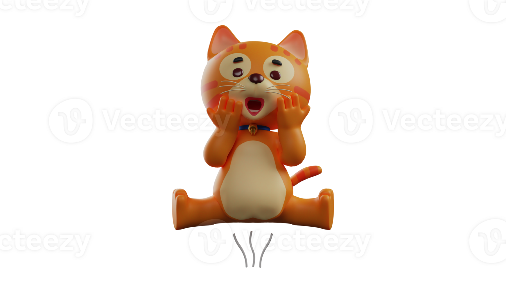 3D illustration. Cute Orange Cat 3D Cartoon Character. Adorable cat in jumping pose. Cat person holding both his cheeks and showing his surprised expression. 3D cartoon character png