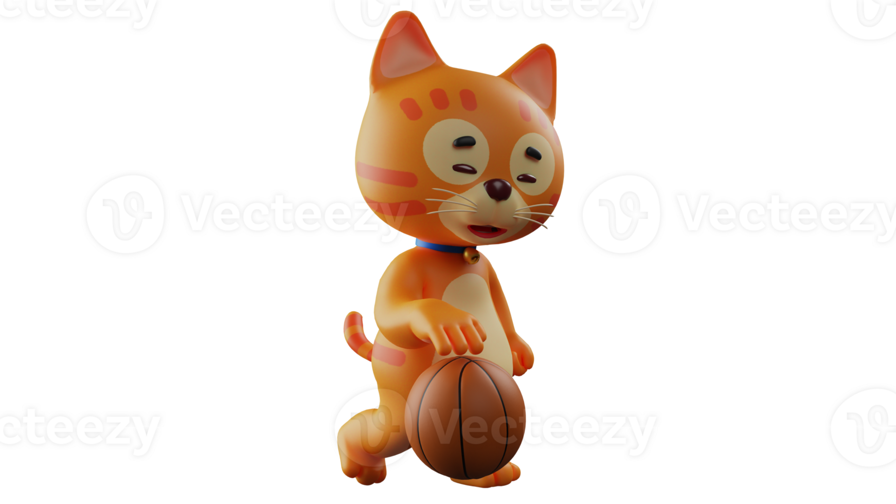 3D illustration. Tired Cat 3D Cartoon Character. The cat is walking and will return to its home. A tired cat is dribbling a basketball and is about to take it home. 3D cartoon character png