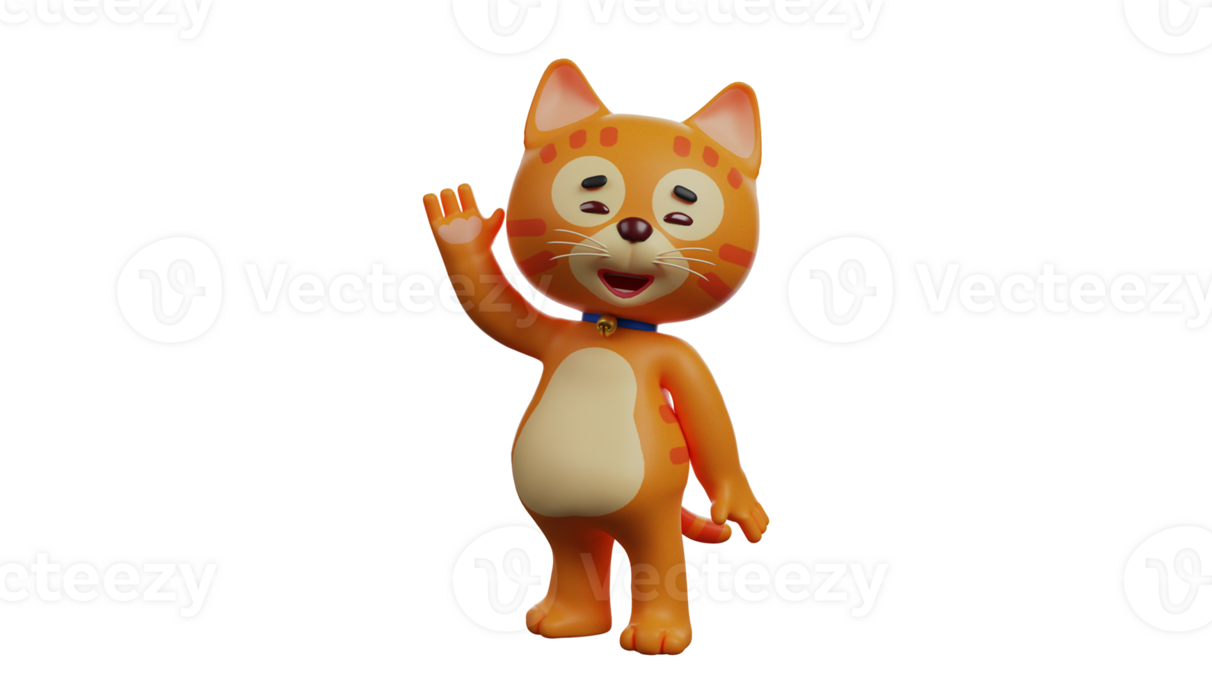 3D illustration. Orange Cat 3D Cartoon Character. A friendly orange cat is waving his hand at his friend. Cute cat has chubby and adorable body. 3D cartoon character png