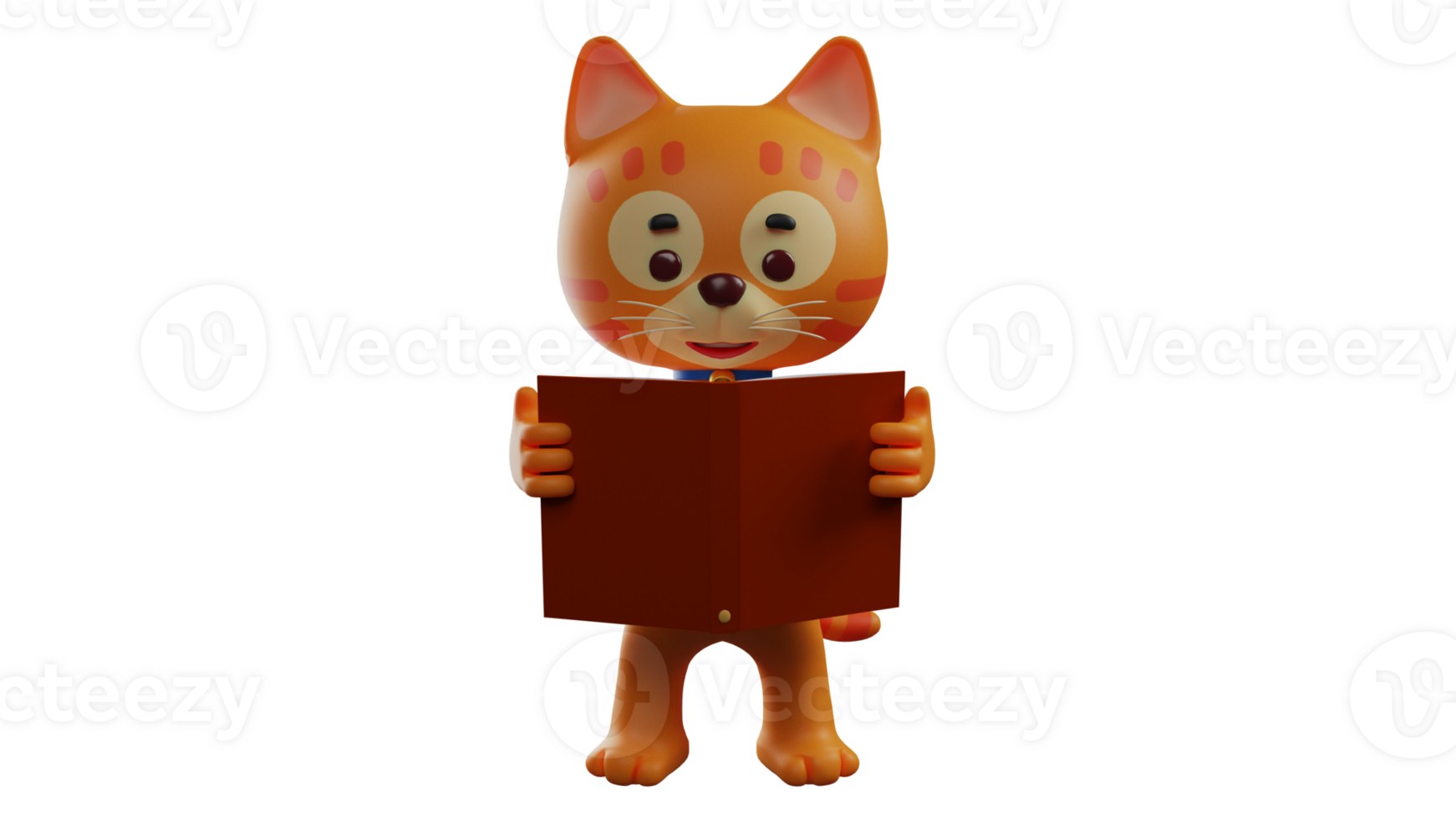 3D illustration. Pet Cat 3D Cartoon Character. Cat is reading a book. The orange cat showed a serious expression. A cool cat and liked by many people. 3D cartoon character png
