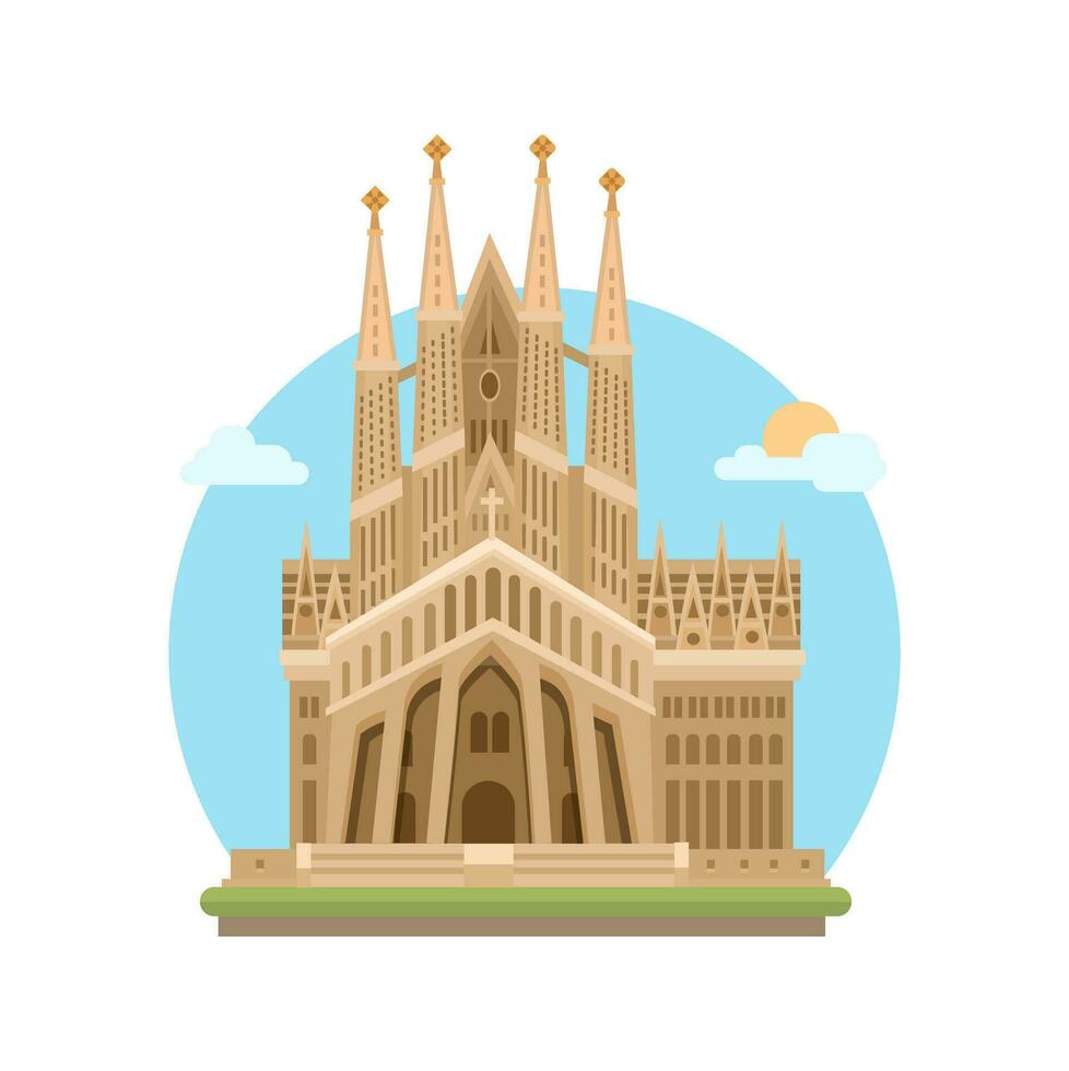 Sagrada Familia Building Landmark From Barcelona, Spain. illustration Vector