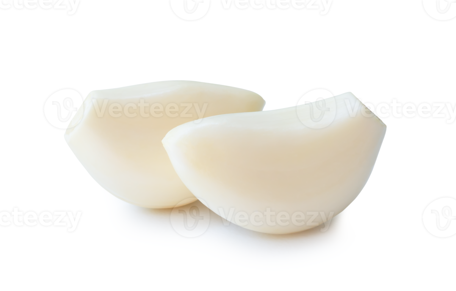 Peeled garlic cloves in stack isolated with clipping path and shadow in png file format