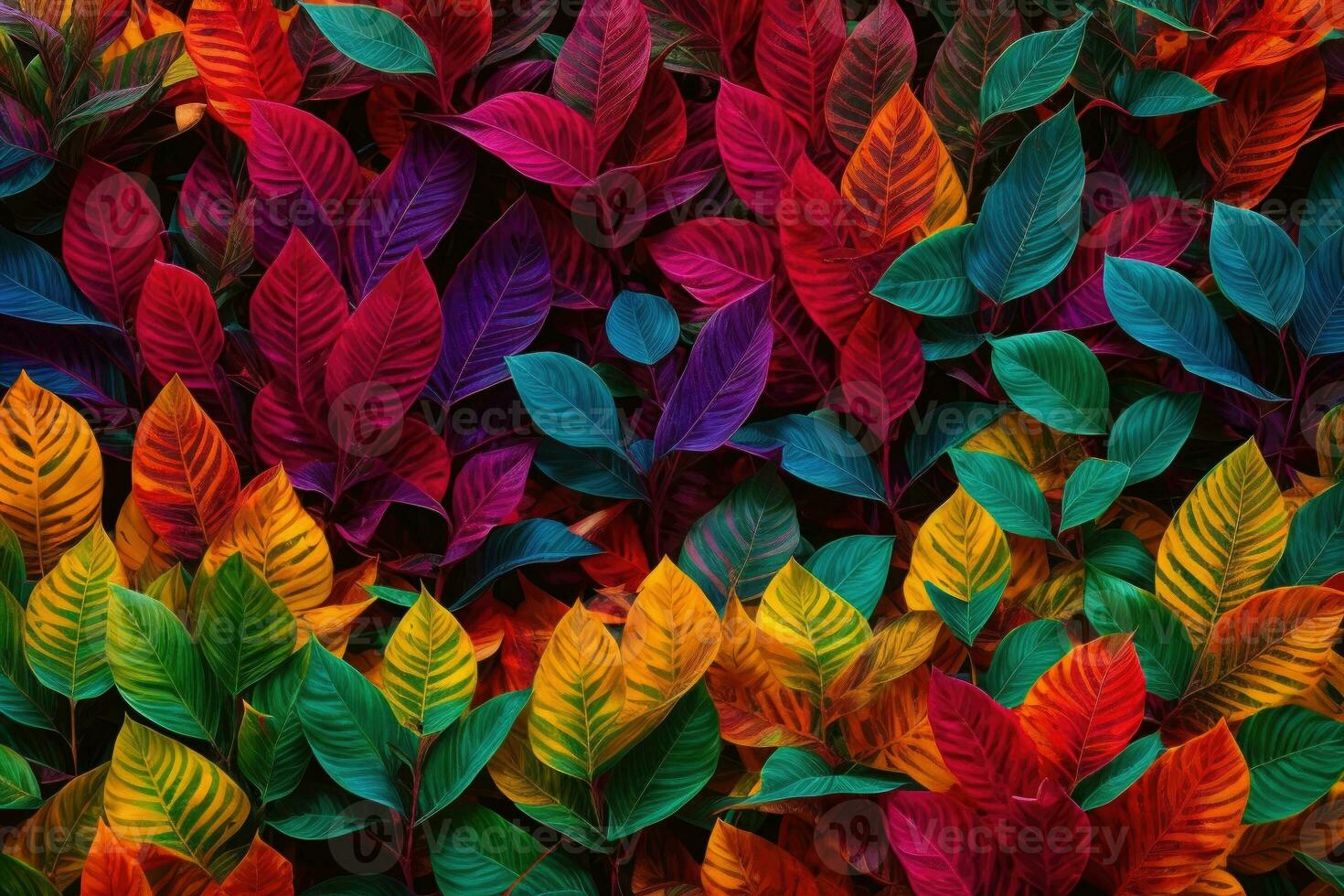 ai generative Tropical vivid vibrant color background with exotic painted tropical leaves photo