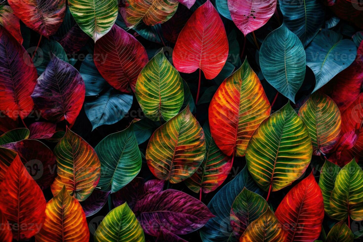 ai generative Tropical vivid vibrant color background with exotic painted tropical leaves photo