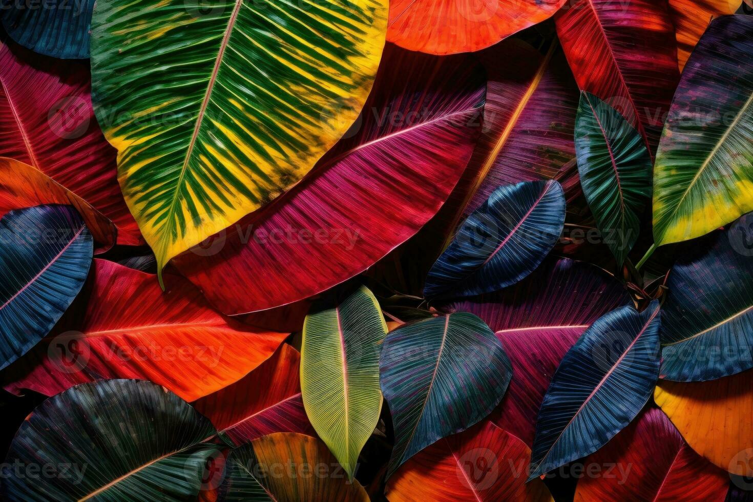 ai generative Tropical vivid vibrant color background with exotic painted tropical leaves photo