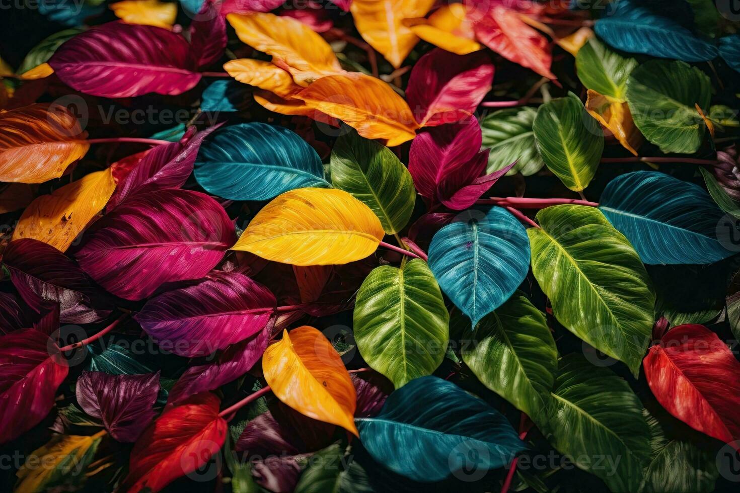 ai generative Tropical vivid vibrant color background with exotic painted tropical leaves photo