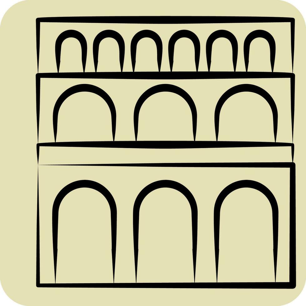 Icon Pont Du Gard. related to France symbol. hand drawn style. simple design editable. simple illustration vector