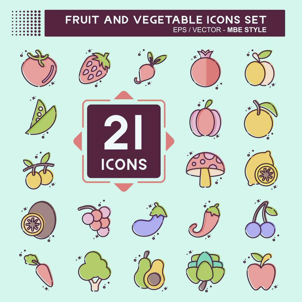 Icon Set Fruit and Vegetable. related to Healthy symbol. MBE style. simple design editable. simple illustration vector