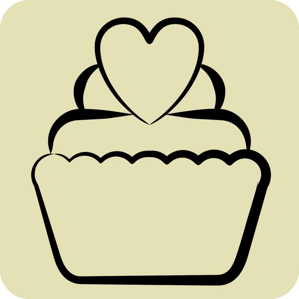 Icon Cup Cake. related to Valentine Day symbol. hand drawn style. simple design editable. simple illustration vector