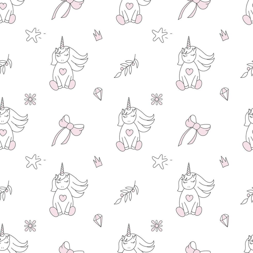 Unicorn seamless vector pattern. Isolated on white background