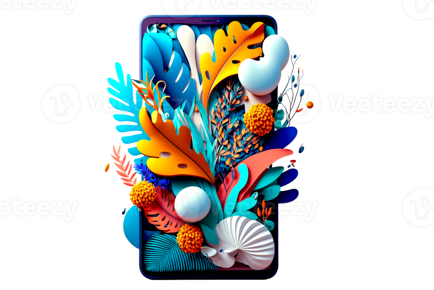 3d illustration gadgets with leaves ai generated png