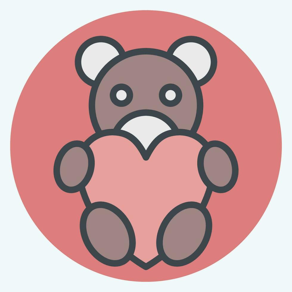 Icon Teddy Bear. related to Valentine Day symbol. color mate style. simple design editable. simple illustration vector
